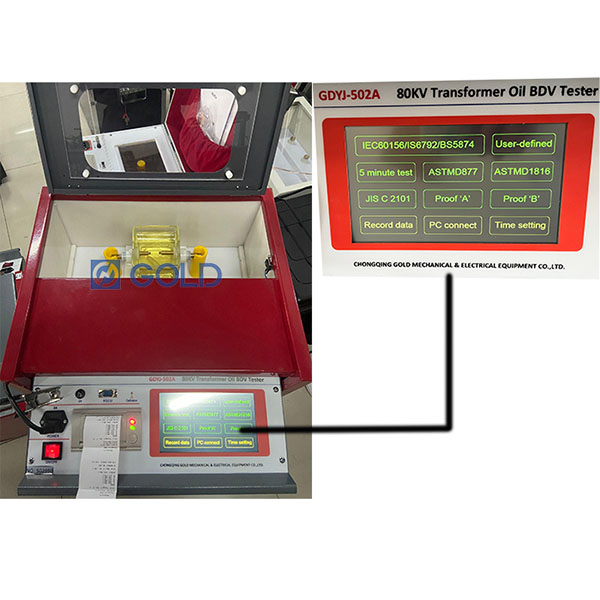 Đo nhiệt độ dầu biến áp được thực hiện bởi GDYJ-502A trong quá trình kiểm tra điện áp phân hủy