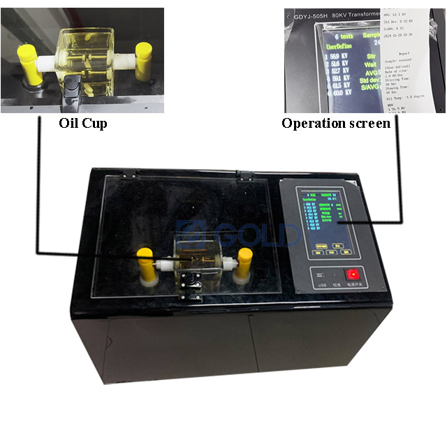 GDYJ-505H 80kV 100kV Transformer Oil Sreaned Phân tích điện áp điện áp điện áp cách điện dầu BDV TESTER